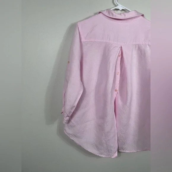 Joan Vass NY Elegant Pink Button Down Women's Shirt Linen Work Career Size M - Picture 12 of 16